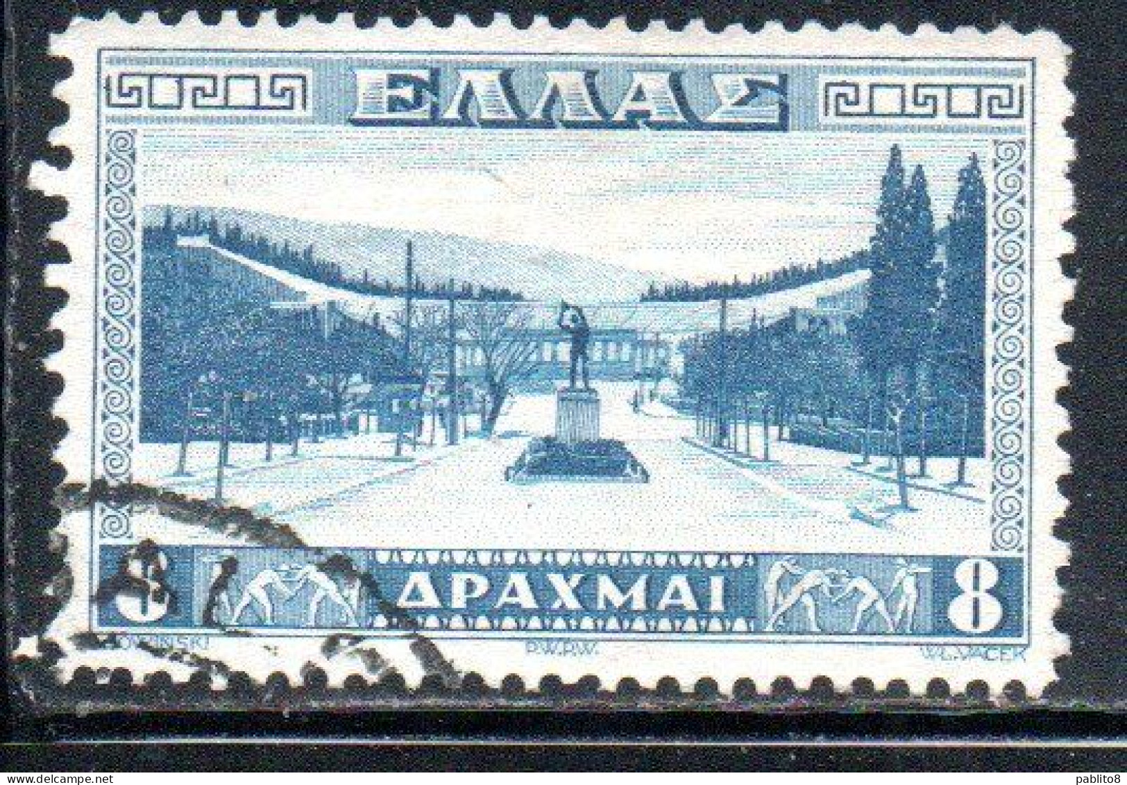 GREECE GRECIA HELLAS 1934 APPROACH TO ATHENS STADIUM 8d USED USATO OBLITERE' - Used Stamps