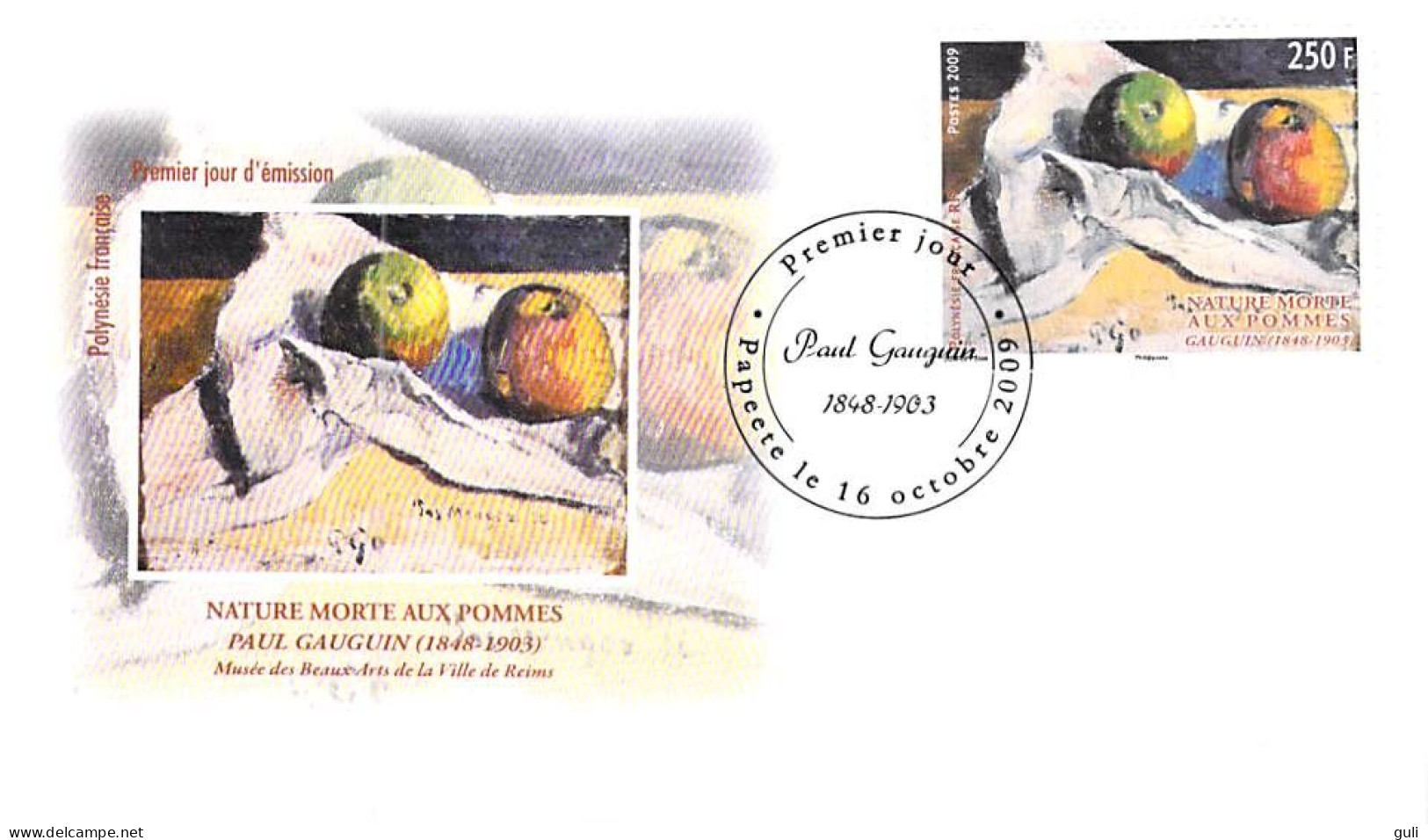 Polynésie Française -Enveloppe FDC Premier Jour D'émission-Gauguin PAPEETE 16 Octobre 2009 Nature Morte Aux Pommes - FDC