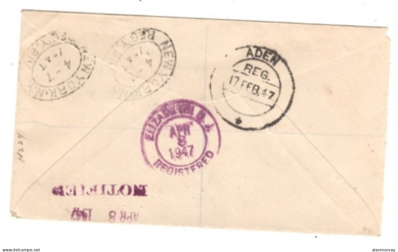 Aden - Aden Quaiti State Of Shihr And Mukalla February 11, 1947 Registered Cover To USA - Aden (1854-1963)