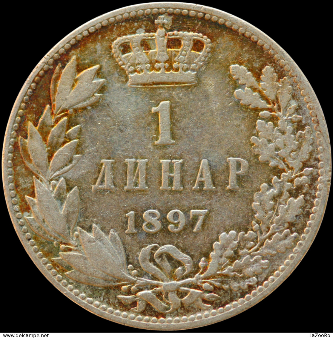 LaZooRo: Serbia 1 Dinar 1897 XF / UNC Rainbow - Silver - Servië