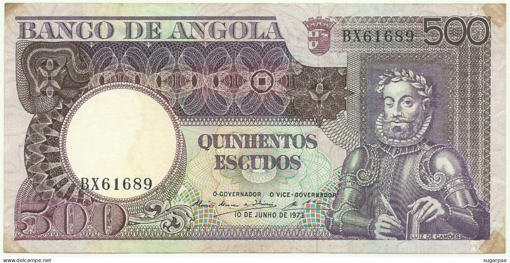 Angola - 500 Escudos - 10.6.1973 - Pick: 107 - Serie BX - Luiz De Camões - PORTUGAL - Angola