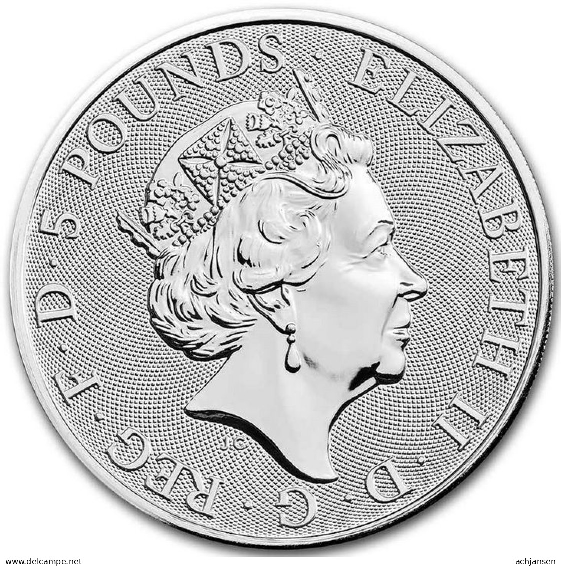 Great Britain, Queen's Beast 2021 - 2 Oz. Pure Silver - 5 Pounds