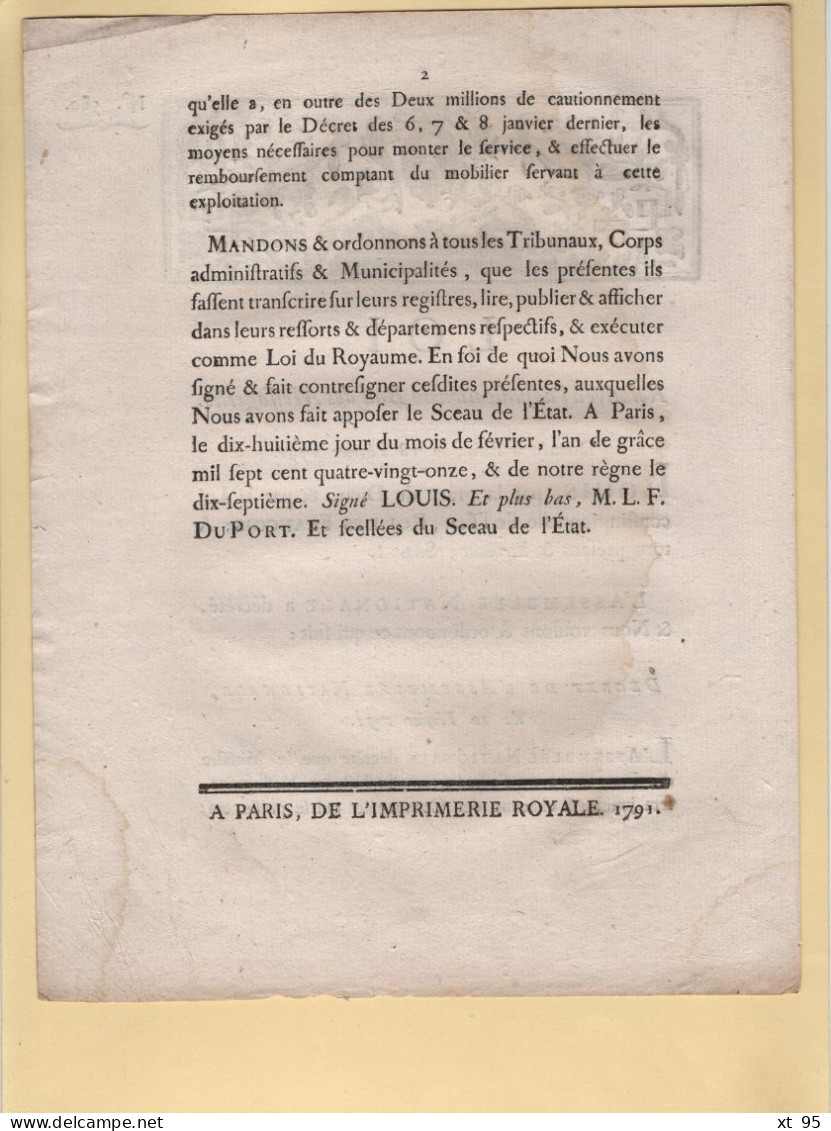 Loi Relative A L Adjudication Du Bail Des Messageries - 1791 - 1701-1800: Precursors XVIII