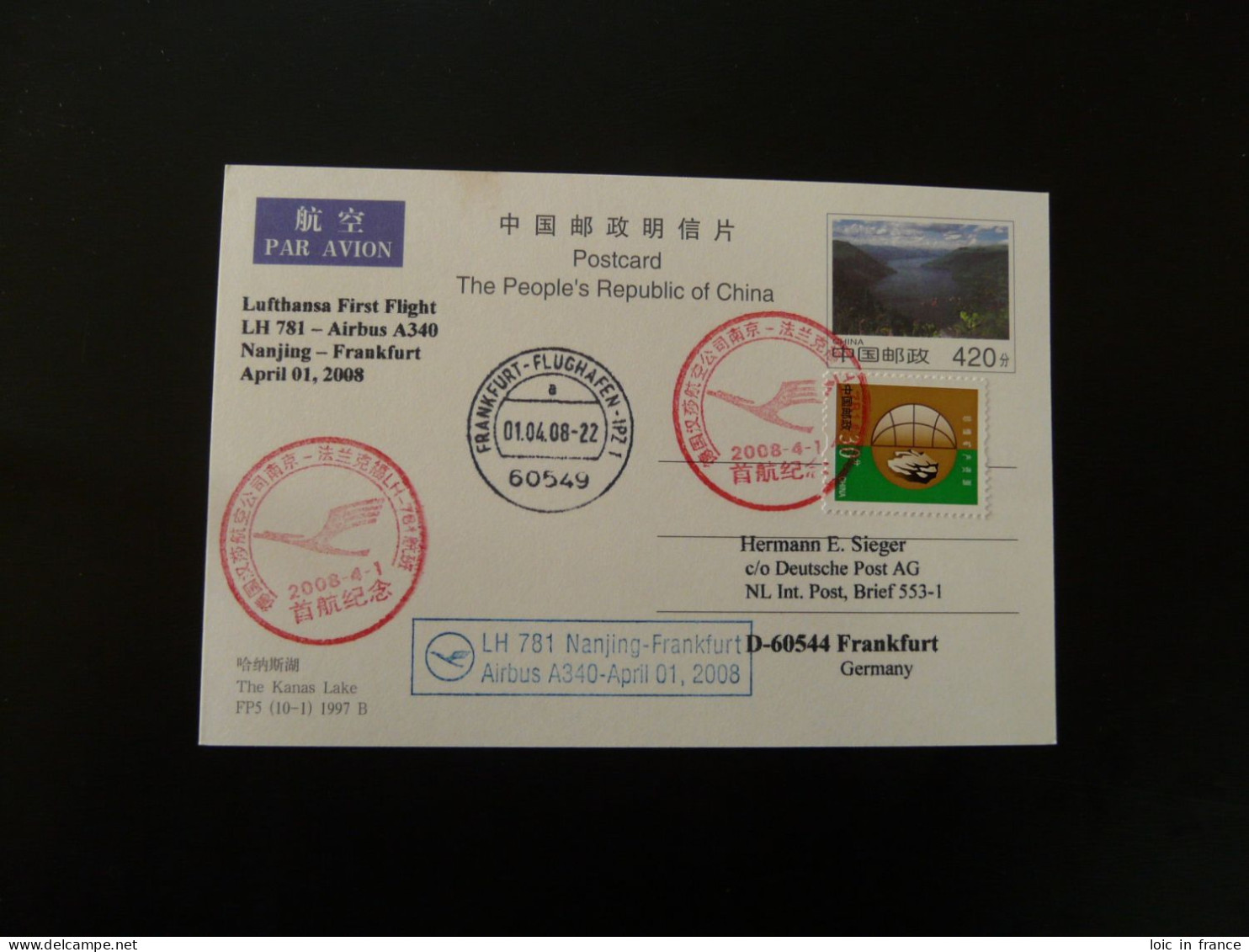 Premier Vol First Flight Nanjing China To Frankfurt Airbus A340 Lufthansa 2004 - Storia Postale