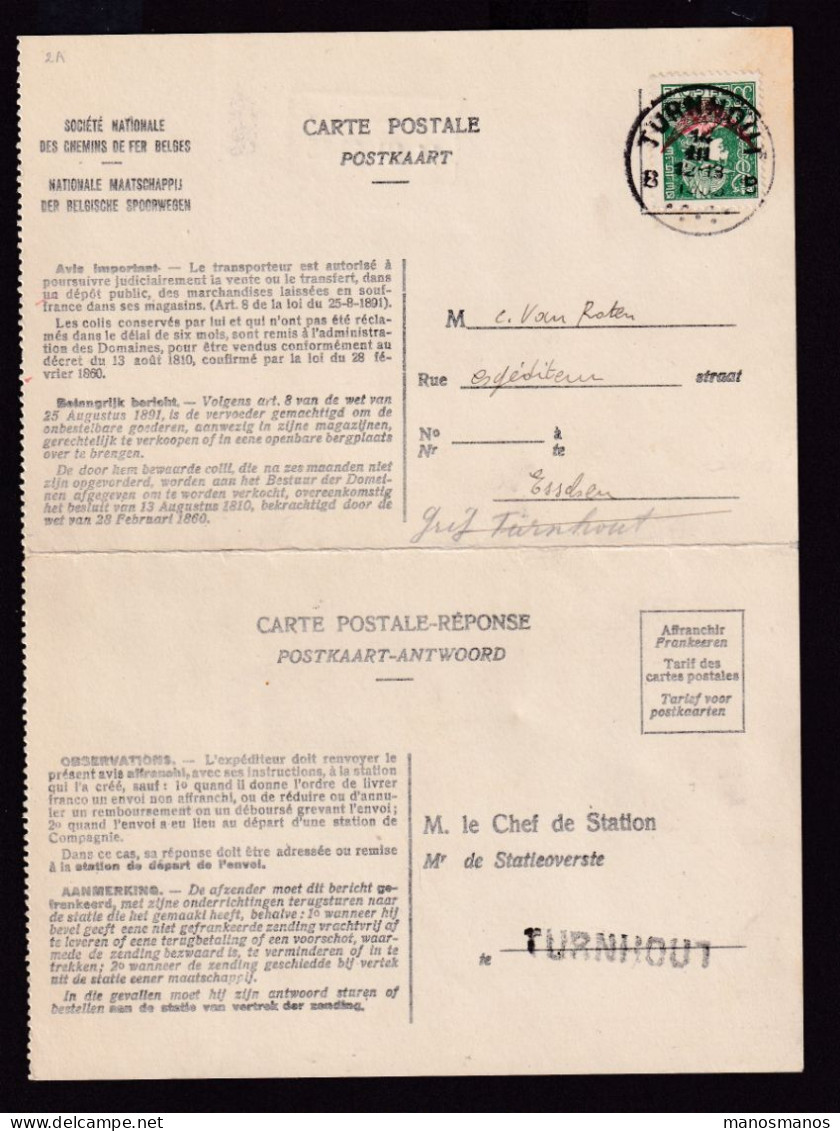 DDFF 675 - Carte De Service Des Chemins De Fer TP S 17 Mercure TURNHOUT 1935 - Verso Cachet + Griffe De La Gare - Briefe U. Dokumente