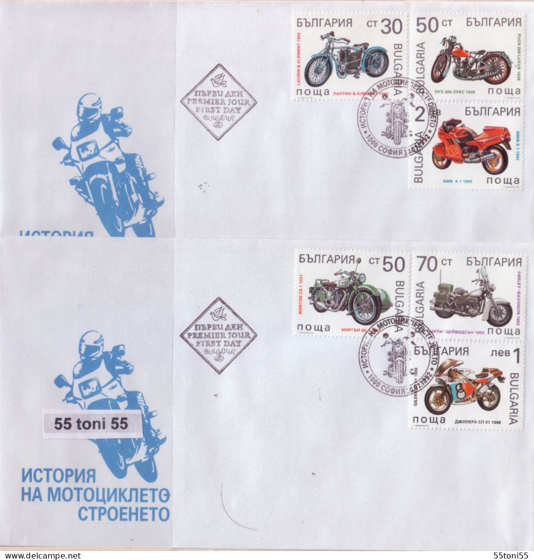 1992 MOTORCYCLES-H.DAVIDSON 6v.-  2 FDC   BULGARIA / Bulgarie - FDC