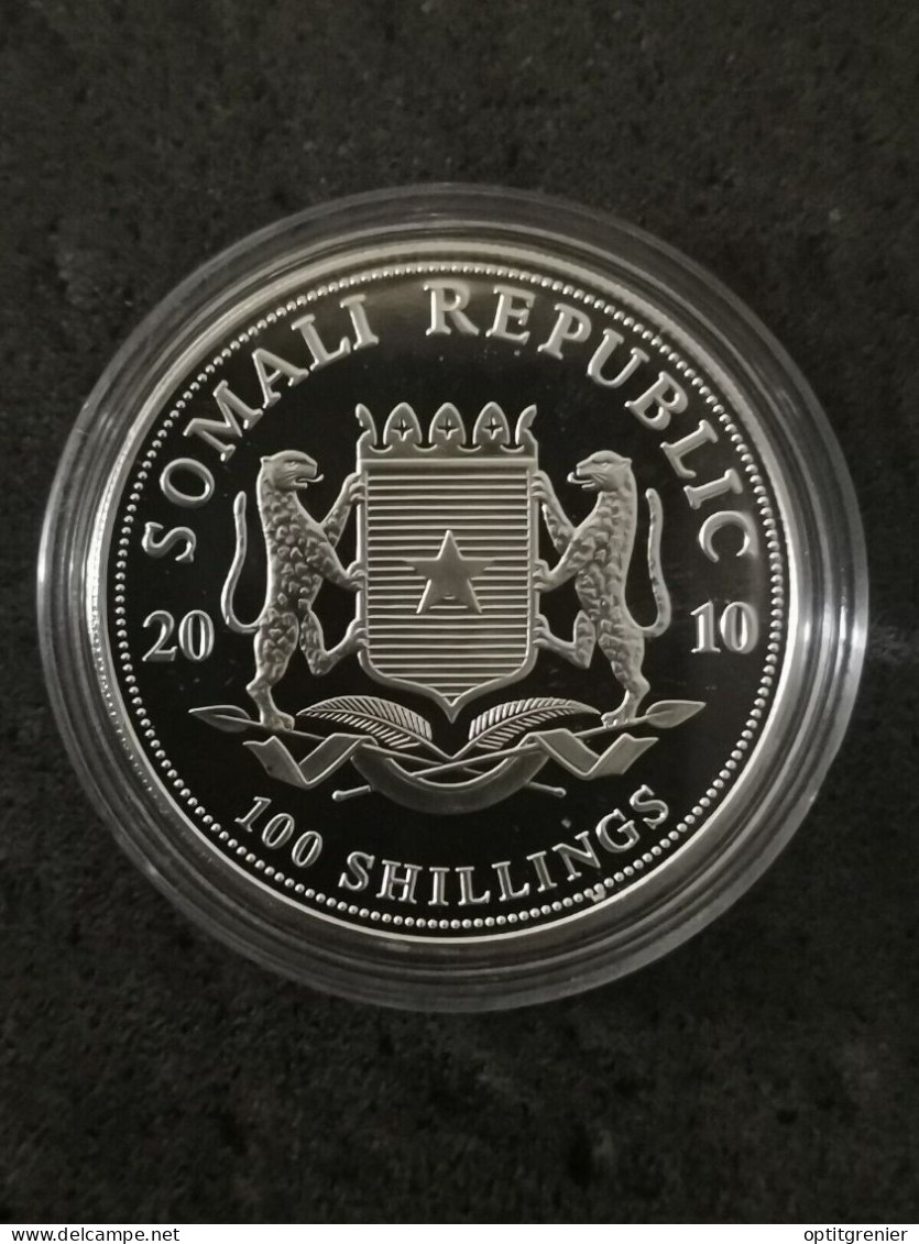 100 SHILLINGS ARGENT 2010 ELEPHANT PLAQUE OR SOMALIE / SOMALIA 1 OZ 999 SILVER - Somalia