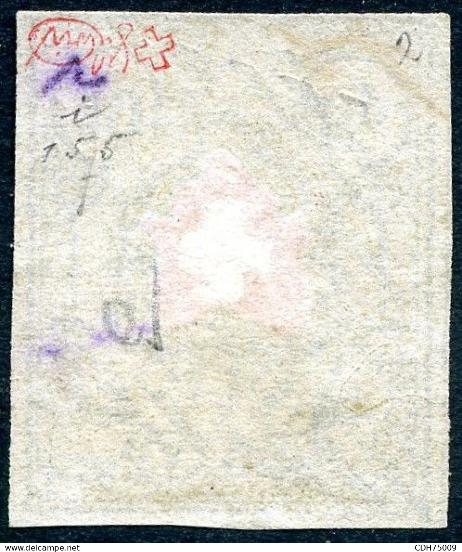 SUISSE - Z 16 II 10 RAPPEN CROIX NON ENCADREE STEIN A2 POSITION 2 - OBLITERE - CERTIFICAT ED. ESTOPPEY - 1843-1852 Federal & Cantonal Stamps
