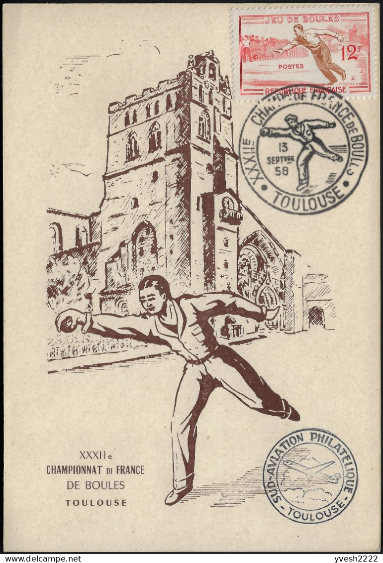 France 1958 Y&T 1161. Carte Maximum, Jeu De Boules. Championnat De France, Toulouse - Bocce