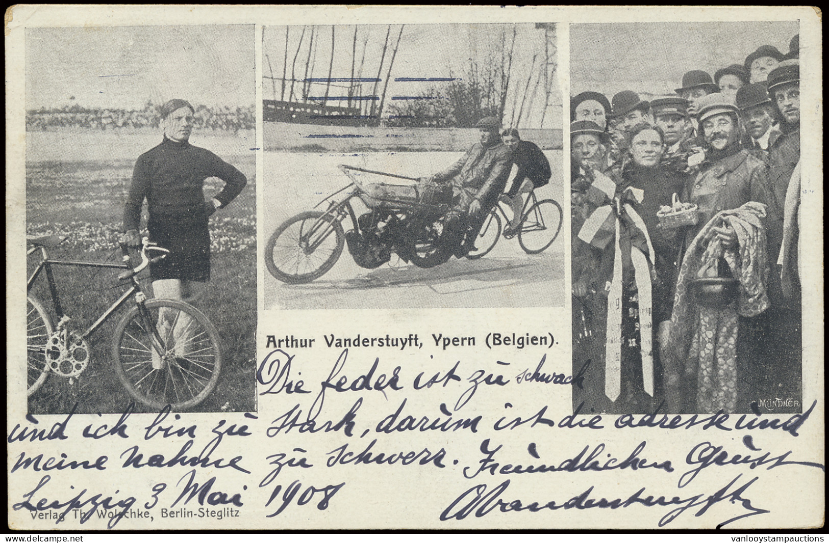 Wielrennen, Arthur Vanderstuyft In Actie, Achterzijde Verschillende Handtekeningen Met O.a. Vanderstuyft Zelf (1 Stuk) - Ciclismo