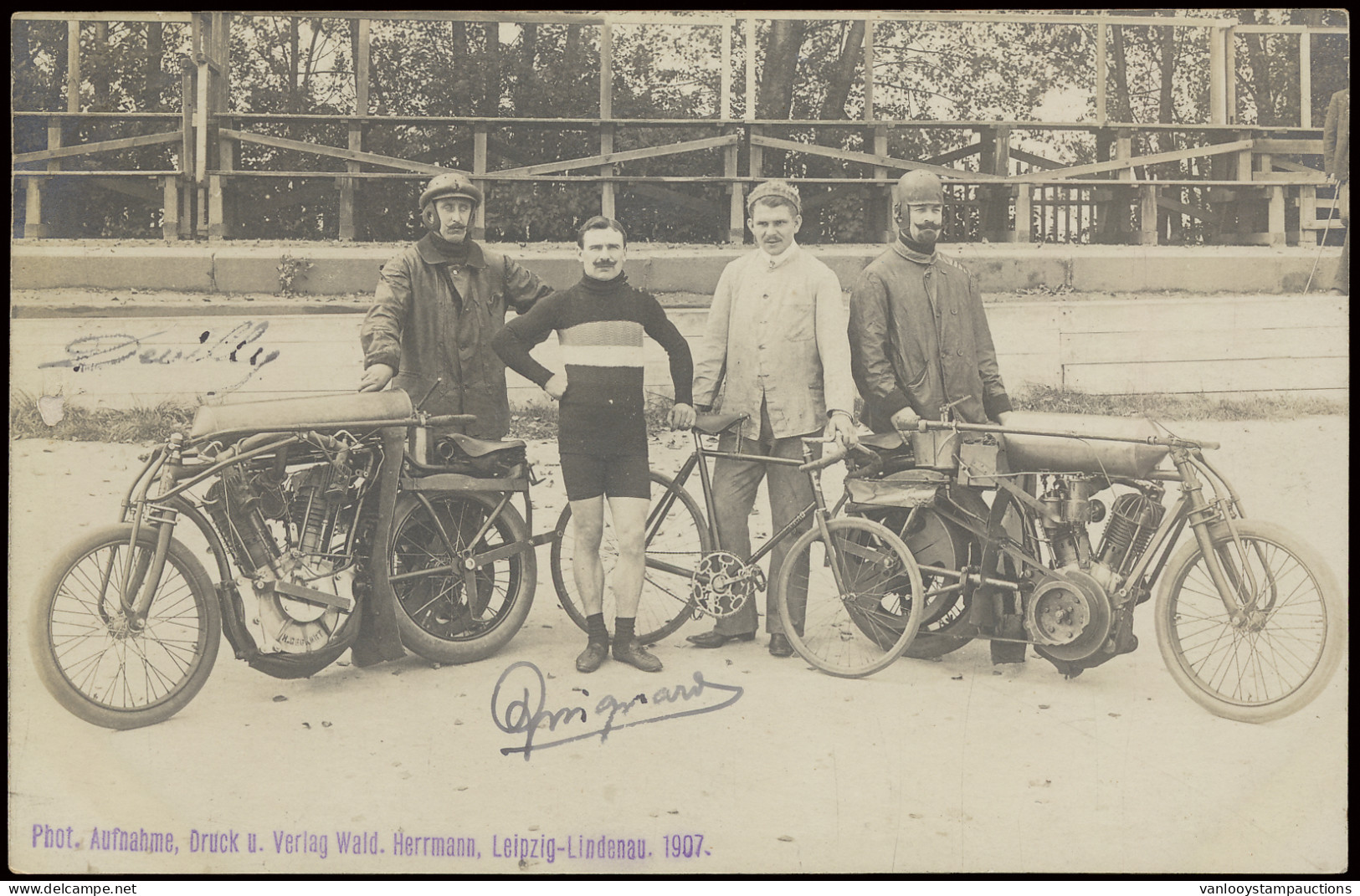 Wielrennen, Quignard Met 2 Gangmakers W.o. Alois Stiploscheck, Achterzijde Kaart Laatst Gericht Aan Zijn Vrouw Lotte (1  - Cycling