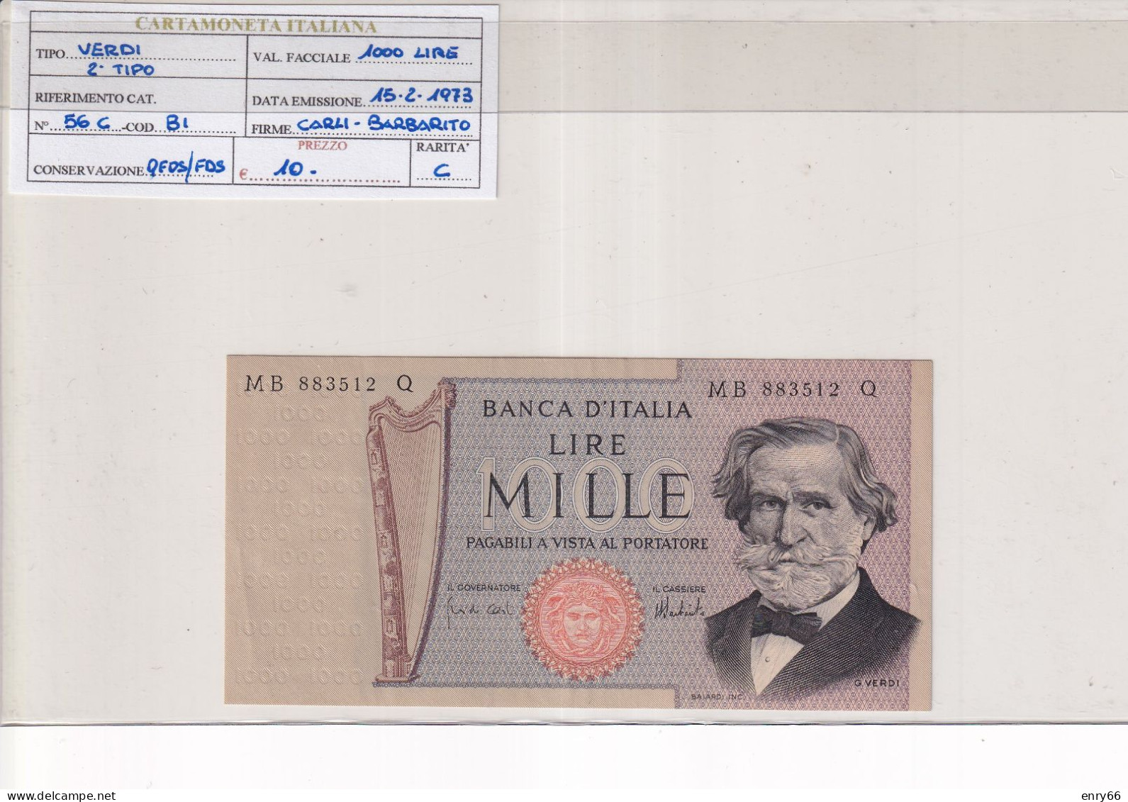 ITALIA  1000 LIRE 15-12-1973 CAT 56C - 1.000 Lire