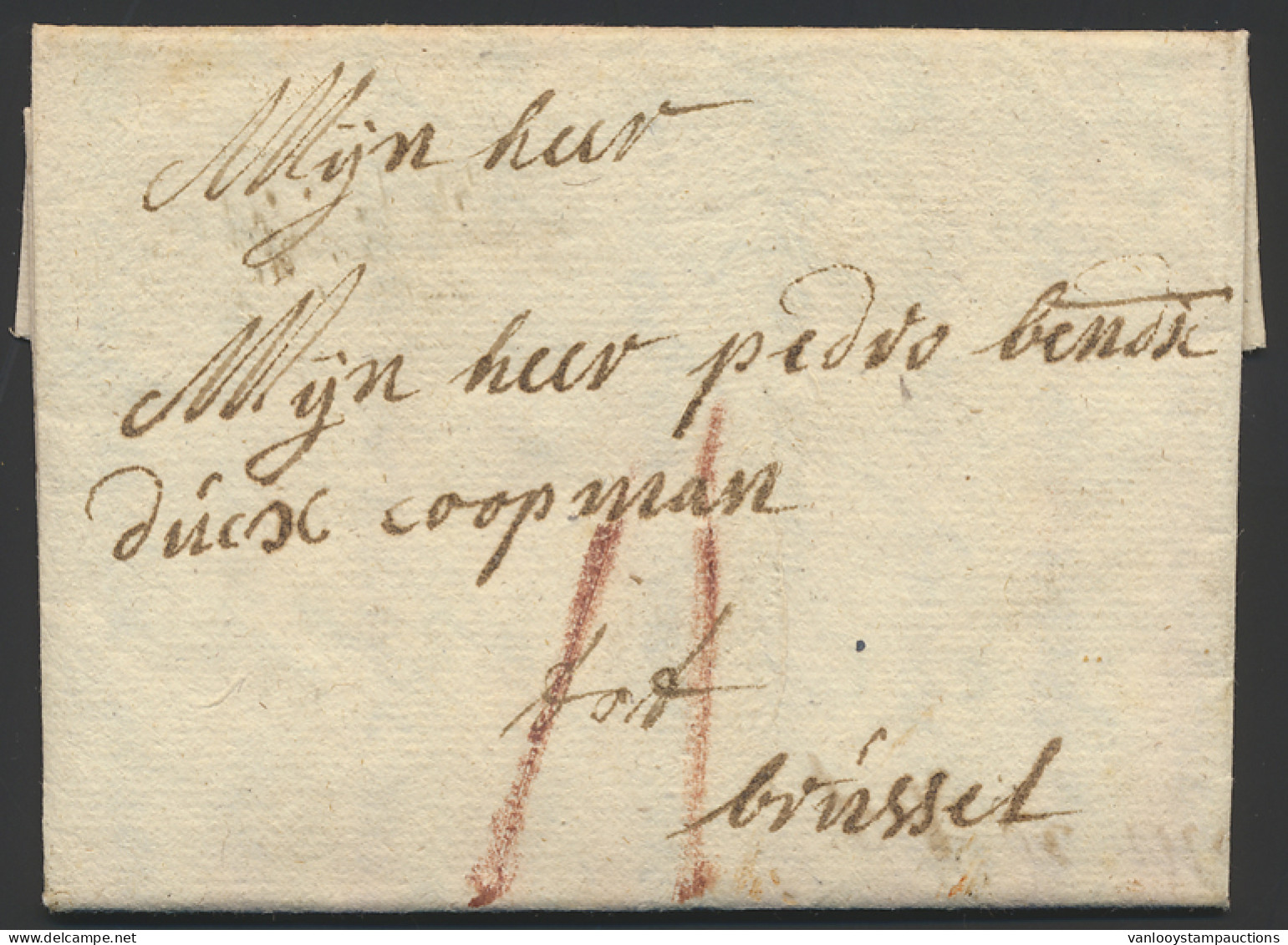 1701 Voorloper Met Inhoud, Vanuit Brugge Naar Brussel, Port 2 Krijtstrepen. Brief Met Nieuwjaarswensen, 'deze Dient U Ee - 1621-1713 (Spanish Netherlands)