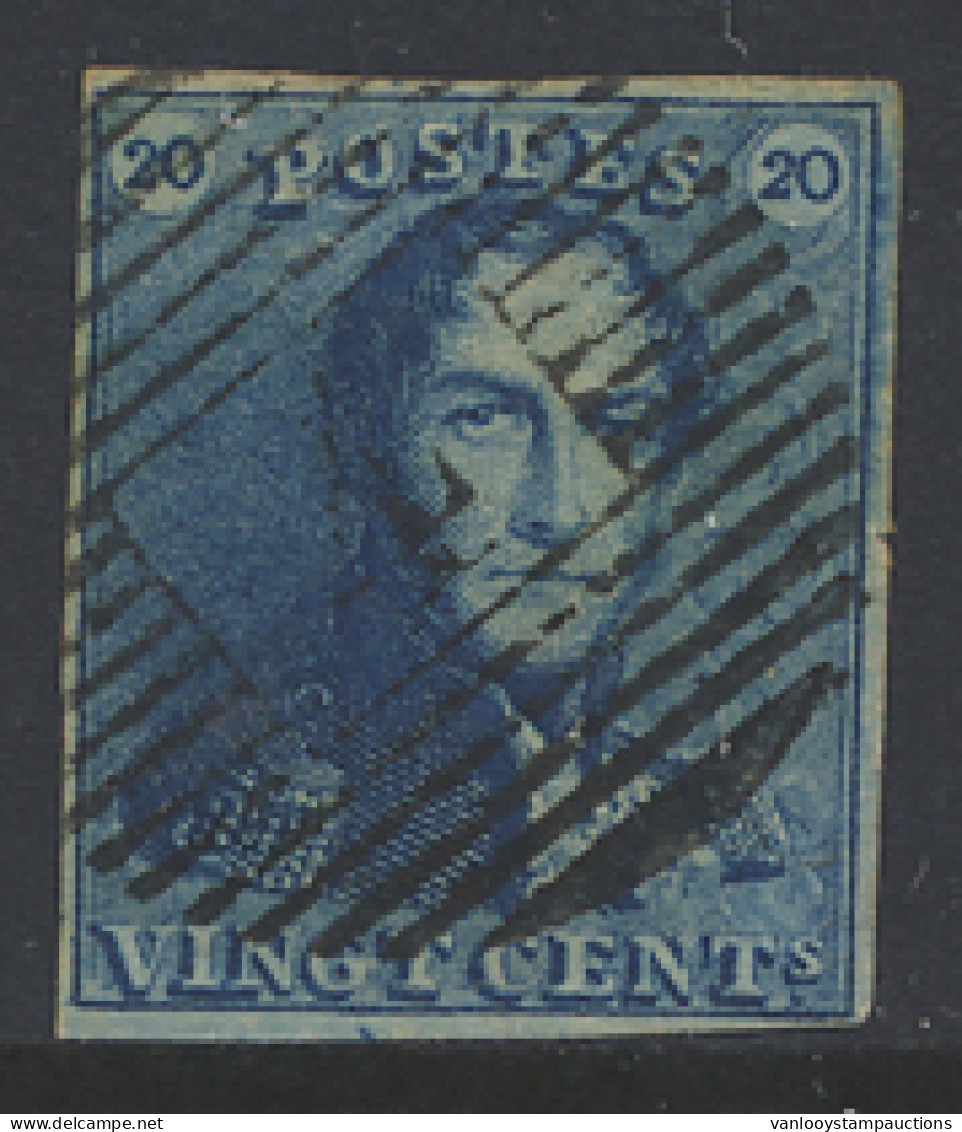 N° 2 20c. Blauw, Mooie Centrale P.4-Anvers Afstempeling, Volrandig, Zm (OBP €60) - 1849 Hombreras