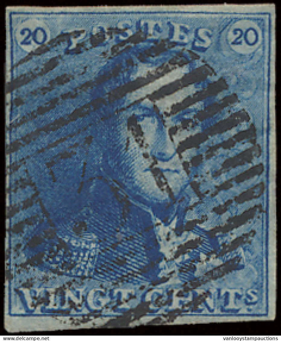 N° 2A 20c. Blauw, Volrandig, P.31 Deynze, Centrale Afstempeling, Prachtig, Zm (COBA €50) - 1849 Hombreras