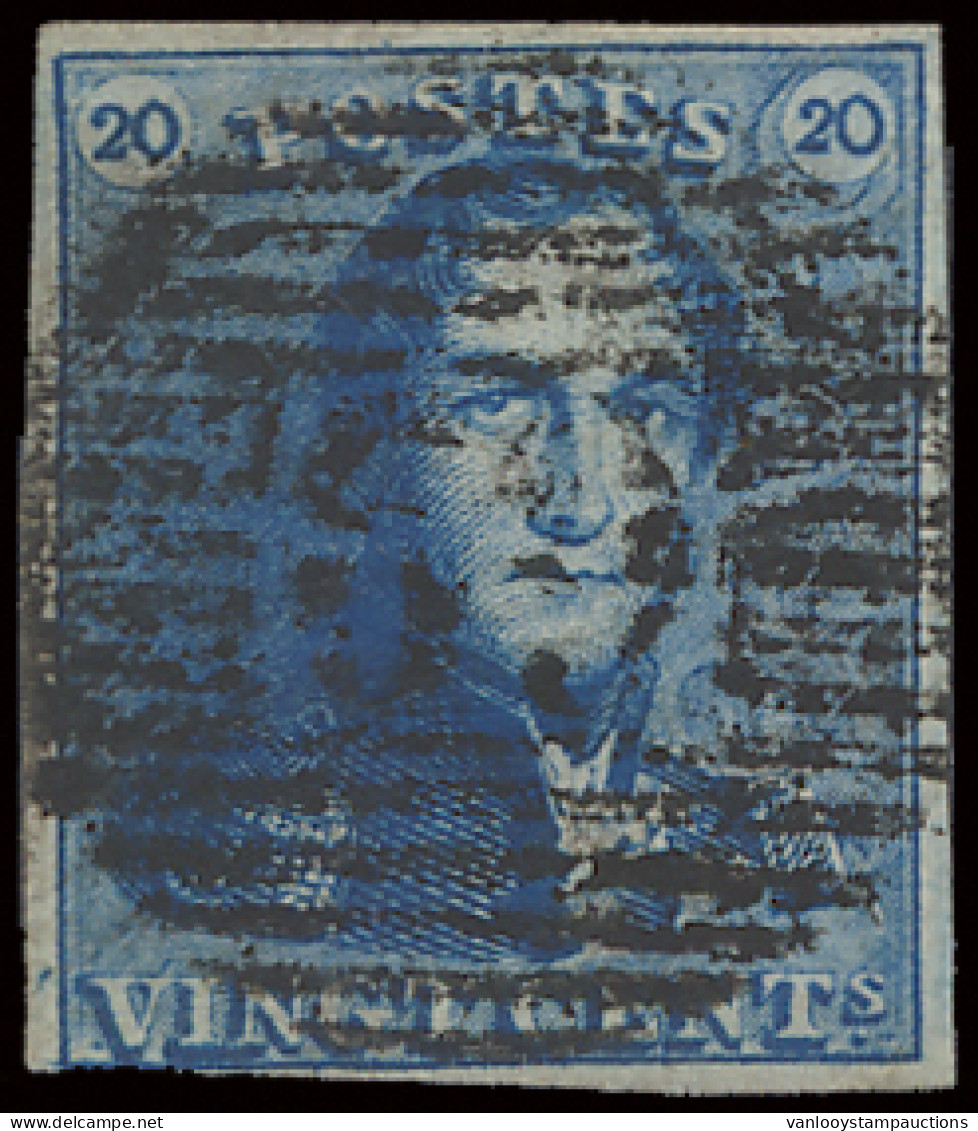 N° 2A 20c. Blauw, Volrandig, P.69 Lens, Moeilijke Stempel, Zeer Mooi Centraal Gestempeld, Prachtig, Zm (COBA €150) - 1849 Hombreras