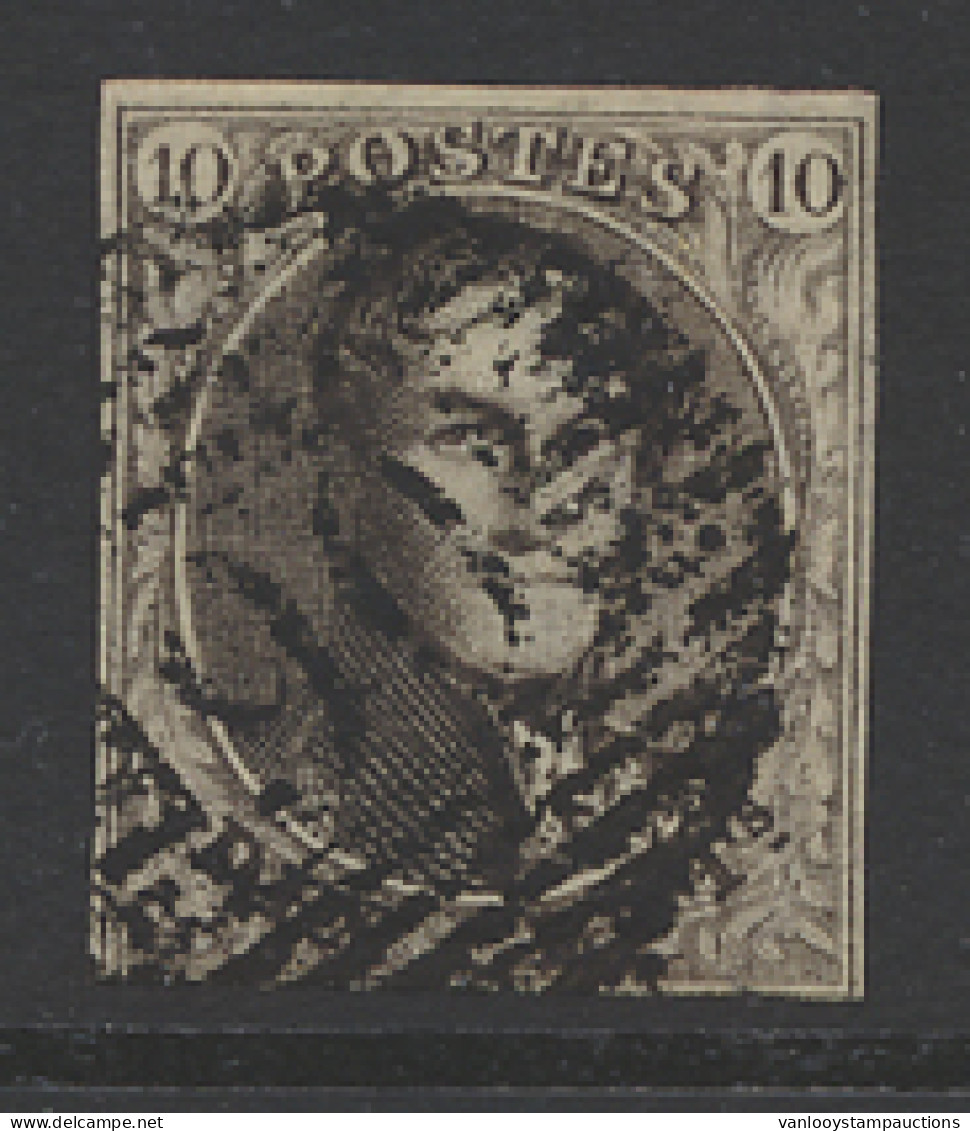 N° 3 10c. Bruin Met P.90-Oostende, Mooie Drie Randen, Onderaan Gerafeld, M (OBP €115) - 1849-1850 Medallones (3/5)