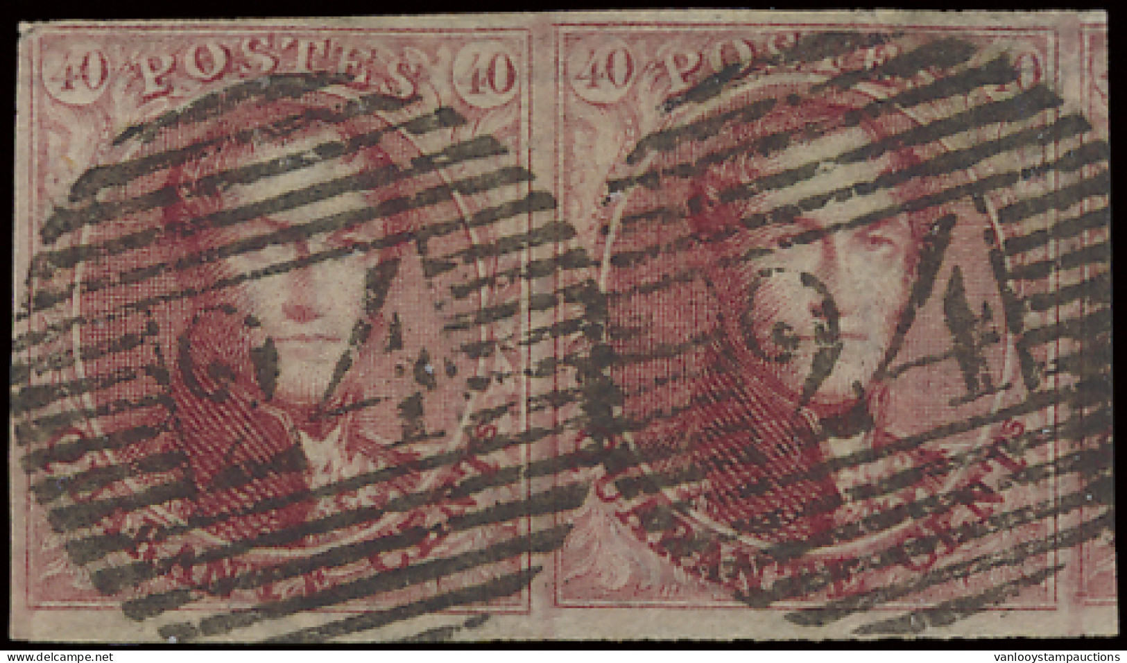 N° 5 40c. Karmijn In Paar, P.24, Zeer Grote Gebuur Rechts (buitenpaneel), Zm (OBP +€1.300) - 1849-1850 Medallions (3/5)
