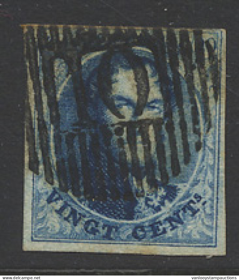 N° 7 20c. Blauw, Mooi Gerand, Afst. D.10-Fraiture, Zm (CPBA € 75) - 1851-1857 Medaillen (6/8)