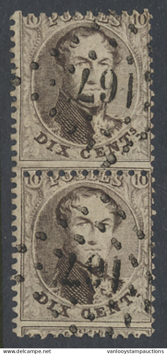 N° 14A 10c. Bruin, Tanding 12 1/2 X 13 1/2, Puntstempel 167, Hannut In Paar, Zm (COBA +€24) - 1863-1864 Medallions (13/16)