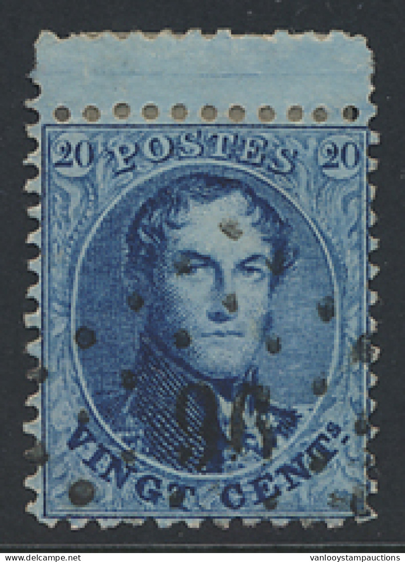 N° 15A 20c. Blauw, Tanding 12 1/2 X 13 1/2, Interpanneau Bovenaan, Zm - 1863-1864 Medallions (13/16)