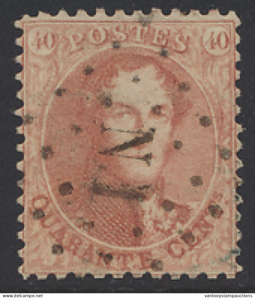 N° 16A 40c. Karmijnroze, Tanding 12 1/2 X 13 1/2 Met Puntstempel 1, Zm (COBA €15) - 1863-1864 Medaillen (13/16)