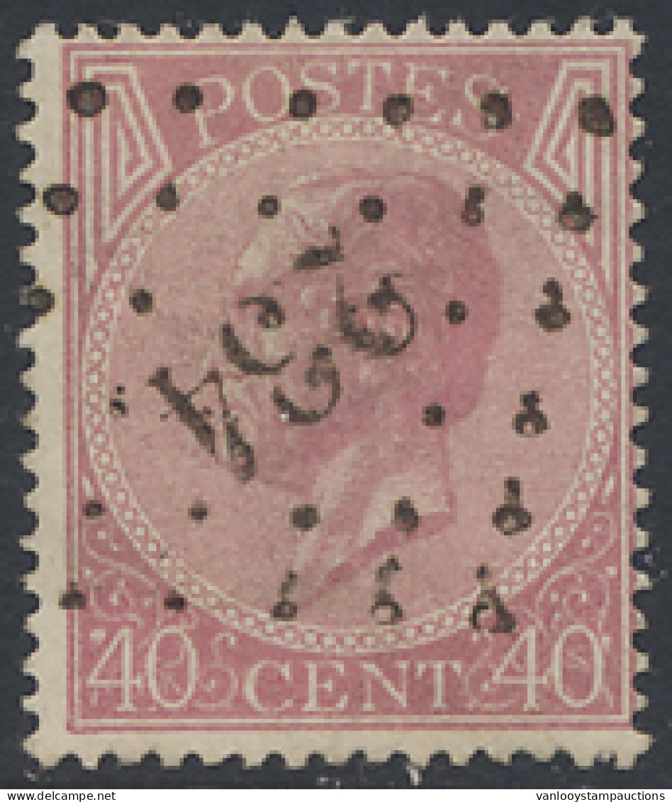 N° 20A 40c. Karmijnroze, Tanding 15, Puntstempel 234 Manage, Zm (COBA €20) - 1865-1866 Profile Left