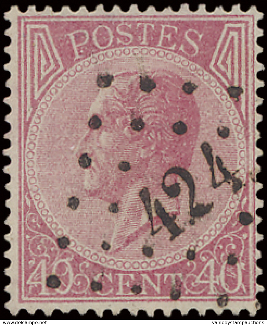 N° 20A 20c. Bleekroze, Tanding 15, Puntstempel 424 Bruxelles (LUX), Stempelzoeker, Zm (COBA €12) - 1865-1866 Profile Left