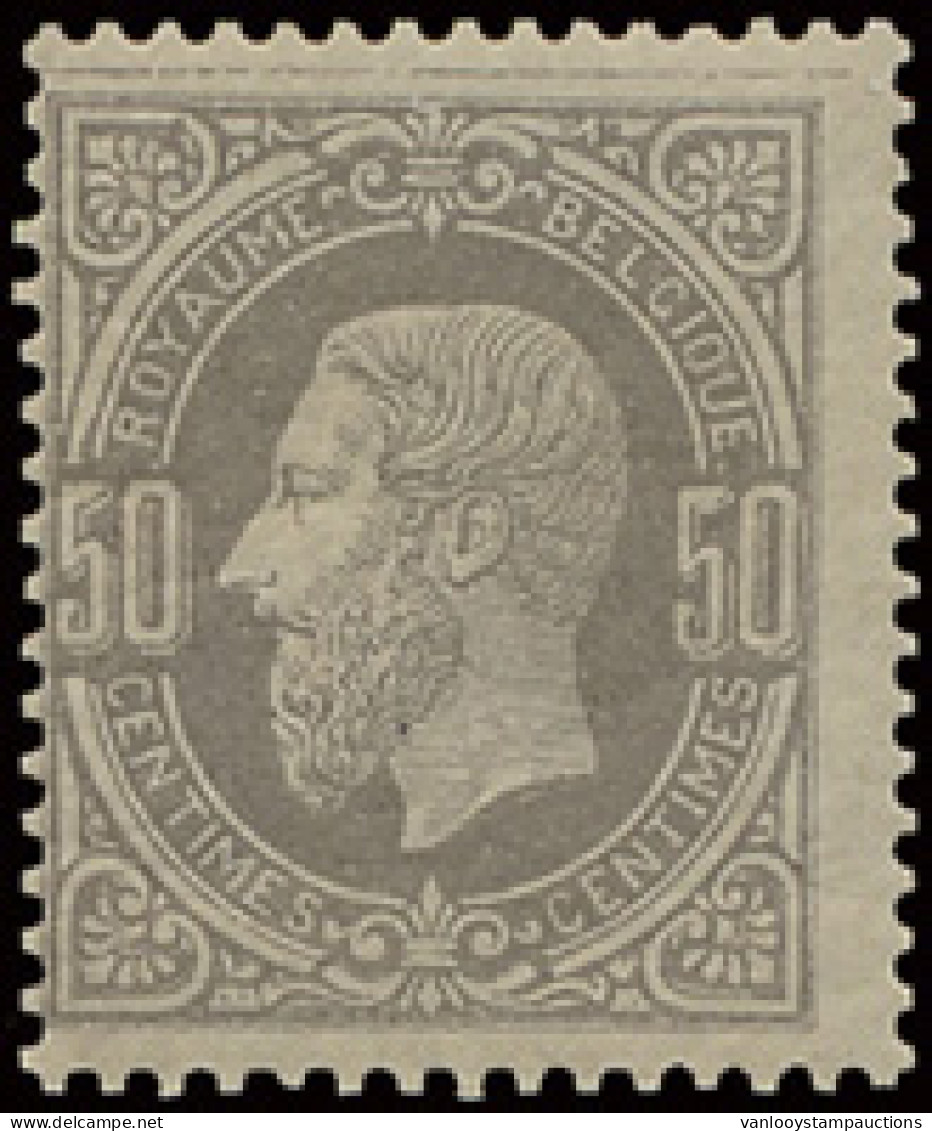 ** N° 35A-V4 50c. Lichtgrijs Met Wat Getinte Gom, Variëteit (Varibel) V4, Kleurlijn Bovenaan, M (OBP €900) - 1869-1883 Leopoldo II