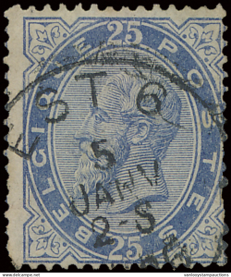 N° 40 25c. Lichtblauw, Met Afstempeling EST 6, Moeilijke Stempel Op Deze Zegel, Zm (OBP €45) - 1883 Leopold II