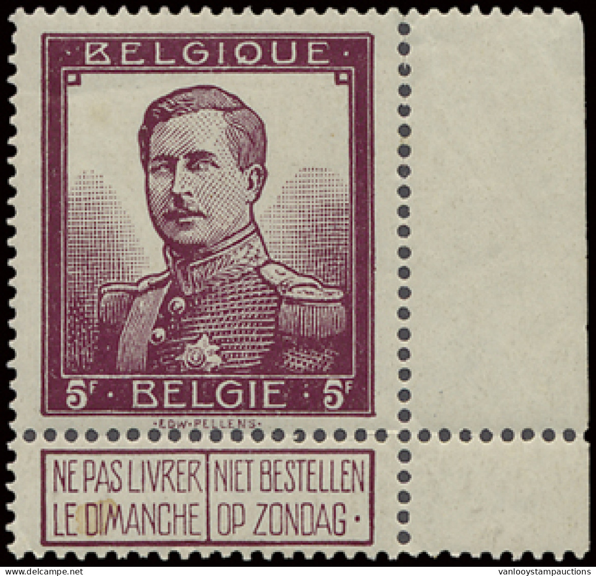 ** N° 122 '5 Fr Wijnrood' (2x) Zm (OBP € 510) - 1912 Pellens