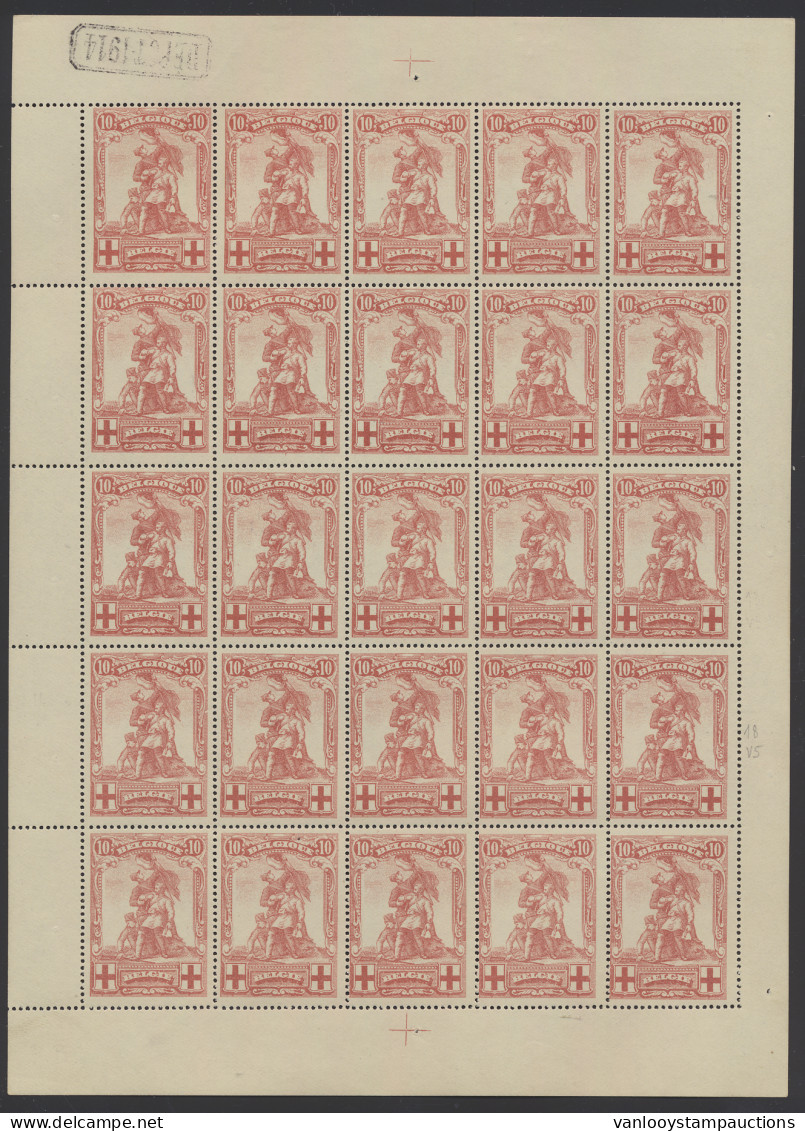 ** F127 10c. Rood In Velletje Van 25, Waarbij Variëteit Van 5 Linkerkader Gebroken, Zm (OBP €495 + €75) - 1914-1915 Rotes Kreuz