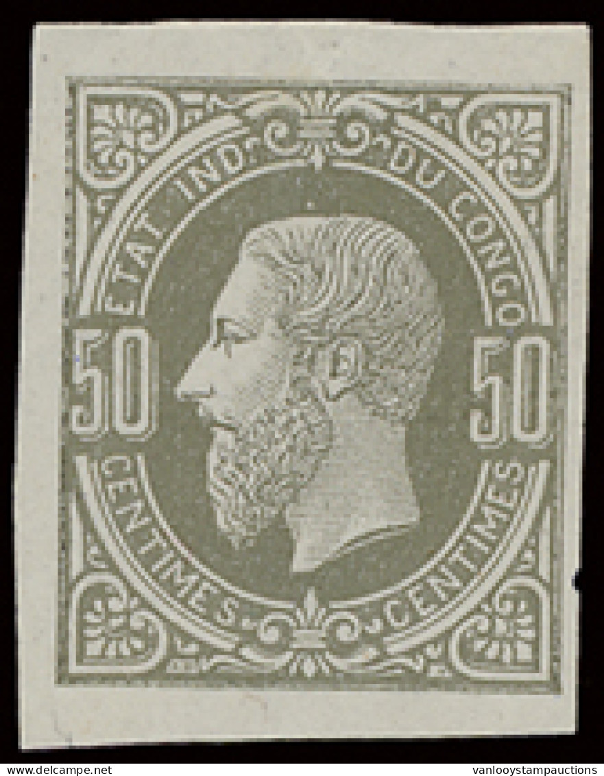 Type 9 Colour Proof Of The 50c. Leopold II Second Issue, Unadopted Colour Deep Grey Green Instead Of Red Brown And Unado - 1884-1894