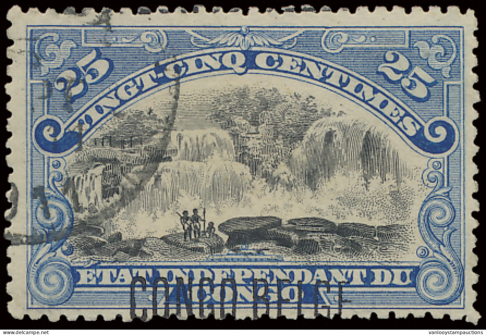 N° 43-Cu 25c. Blue With Typo Overprint CONGO BELGE, Applied A Cheval (curiosity), Position #30 Of The Sheet, Cancelled I - Otros & Sin Clasificación