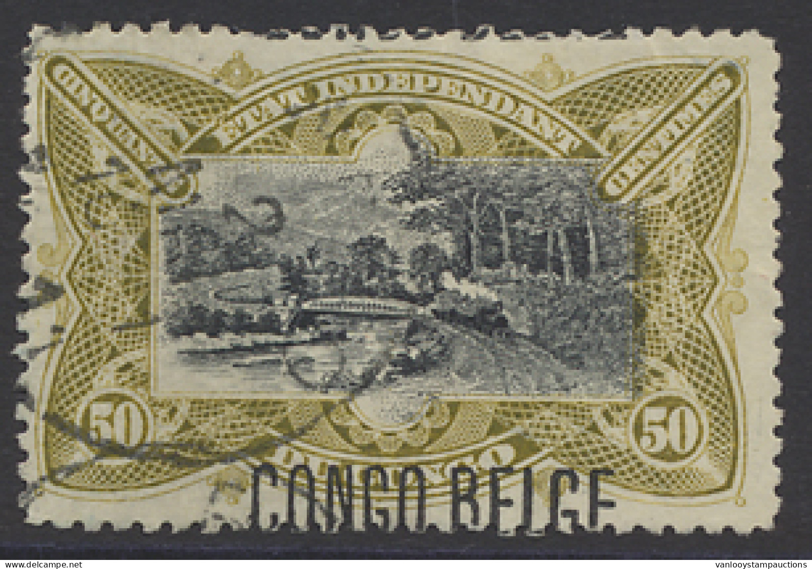 N° 45-Cu 50c. Olive With Typo Overprint CONGO BELGE Applied A Cheval Interesting Curiosity, Cancelled, With Cert., Vf - Otros & Sin Clasificación