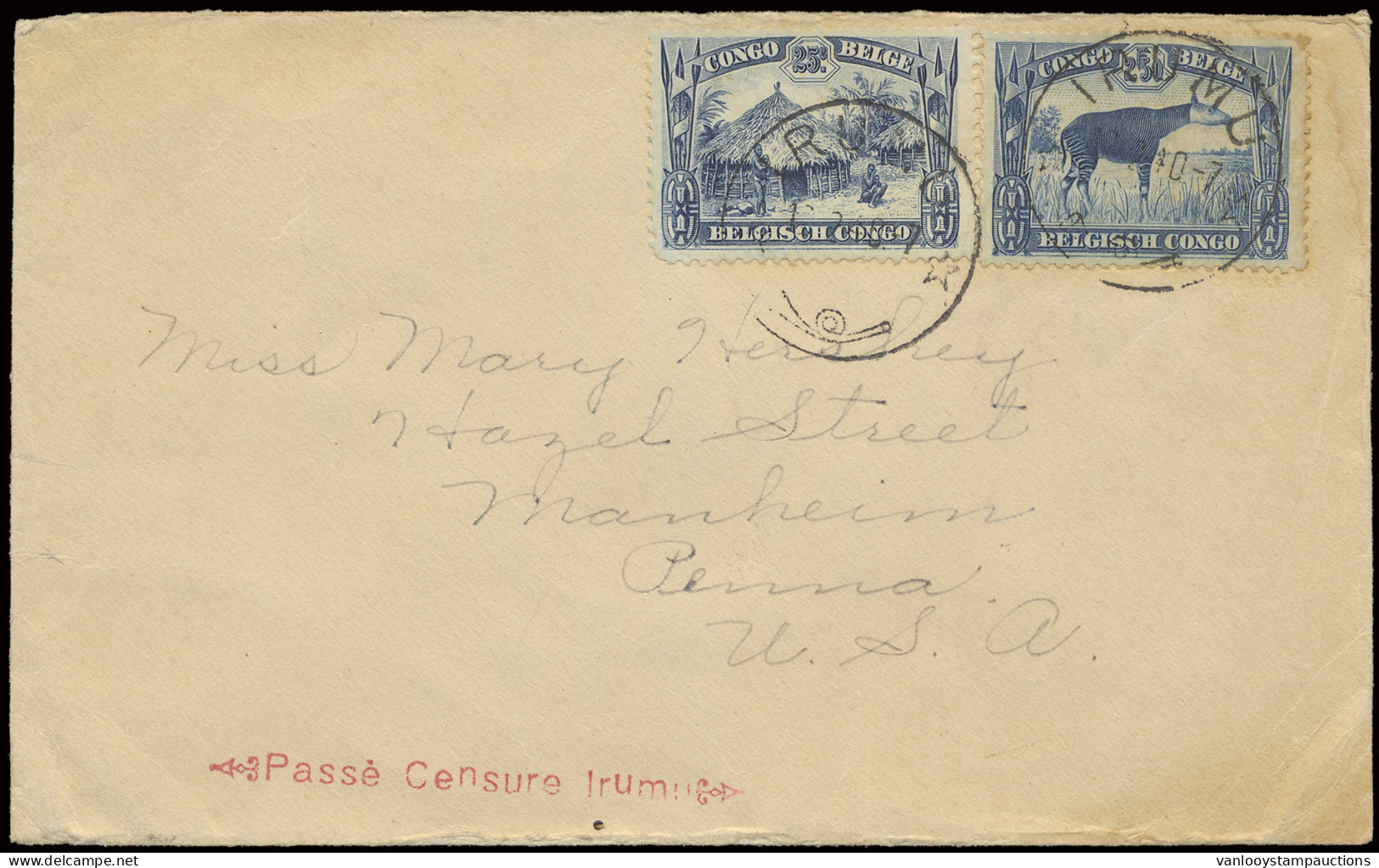 1940, Belgian Congo Censor Straight-line Type Fa Passé Censure Irumu On Cover Sent From Irumu To Manheim / USA, Via Leop - Covers & Documents