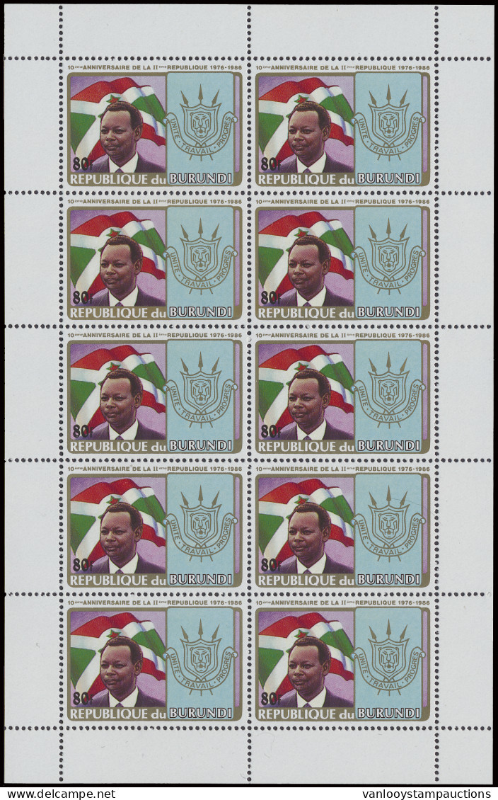** N° 949 A/D 1986 - 10th Anniversary Of The 2nd Republic Of Burundi Full Sets In Full Sheets Of 10 Stamps, MNH (OBP €70 - Other & Unclassified