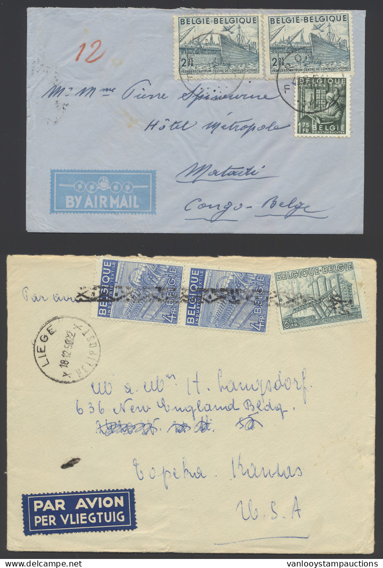 Luchtvaart : Verzameling 82 Poststukken In Ringklasseur W.o. Aerogrammen, Post Naar Belgisch-Congo, 1° Vluchten, België, - Collections (without Album)