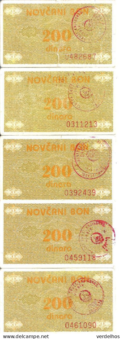 BOSNIE HERZEGOVINE 200 DINARA ND1992 VF P 48 ( 5 Billets ) - Bosnien-Herzegowina