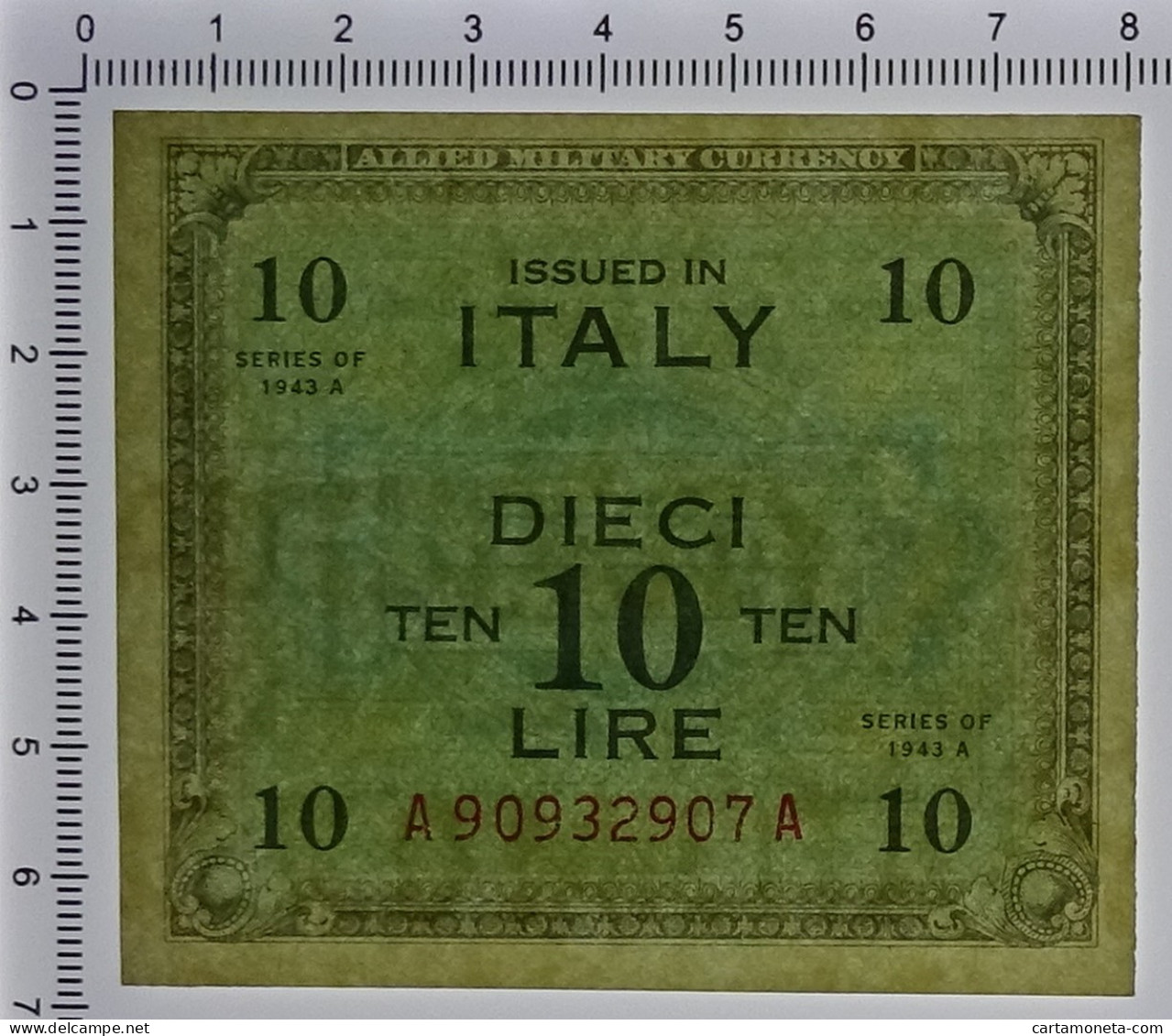 10 LIRE OCCUPAZIONE AMERICANA IN ITALIA BILINGUE FLC A-A 1943 A QFDS - 2. WK - Alliierte Besatzung