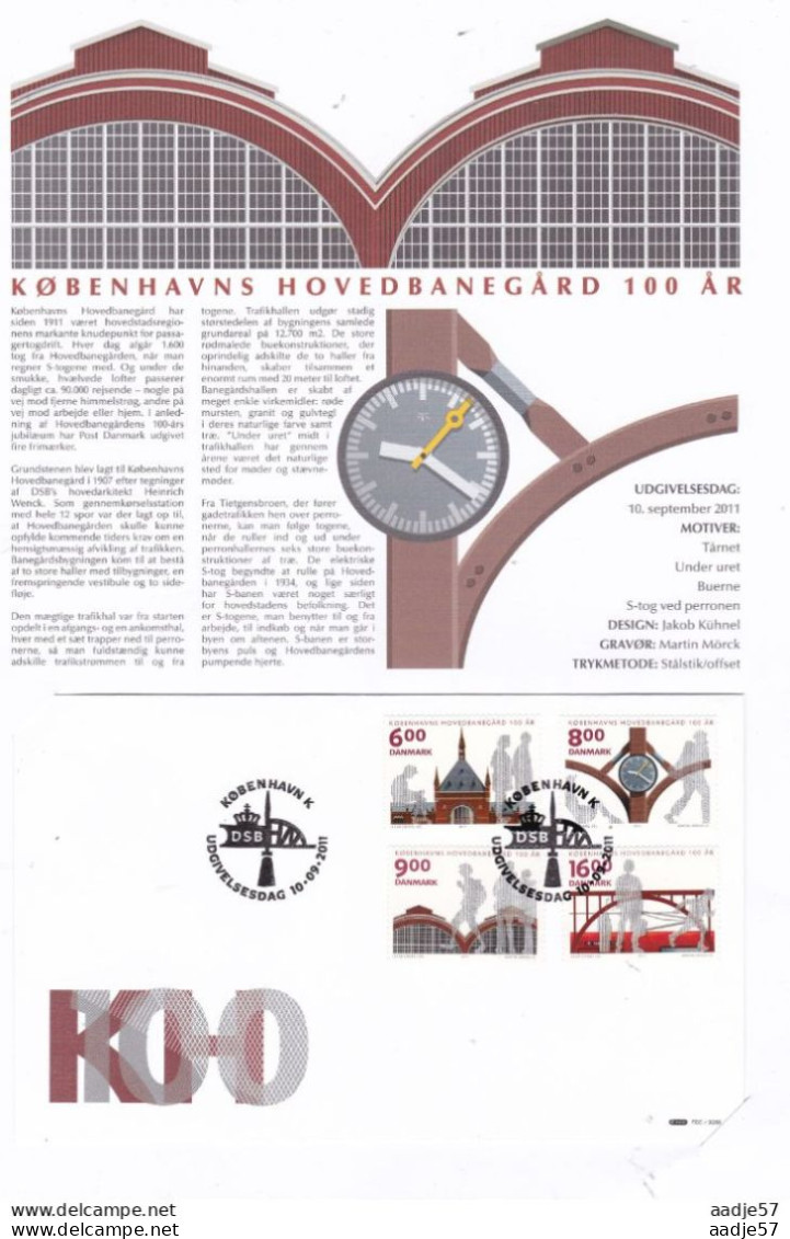 Dänemark DENMARK FDC 2011 Spec 100 Jahre Hauptbahnhof Kopenhagen - Strassenbahnen