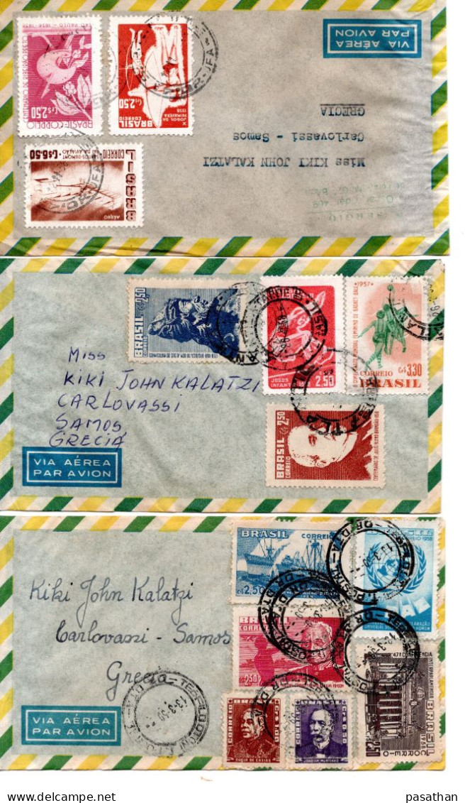 BRAZIL 1958-1959 - 12 Airmail Cover Posted To Samos Greece - Briefe U. Dokumente