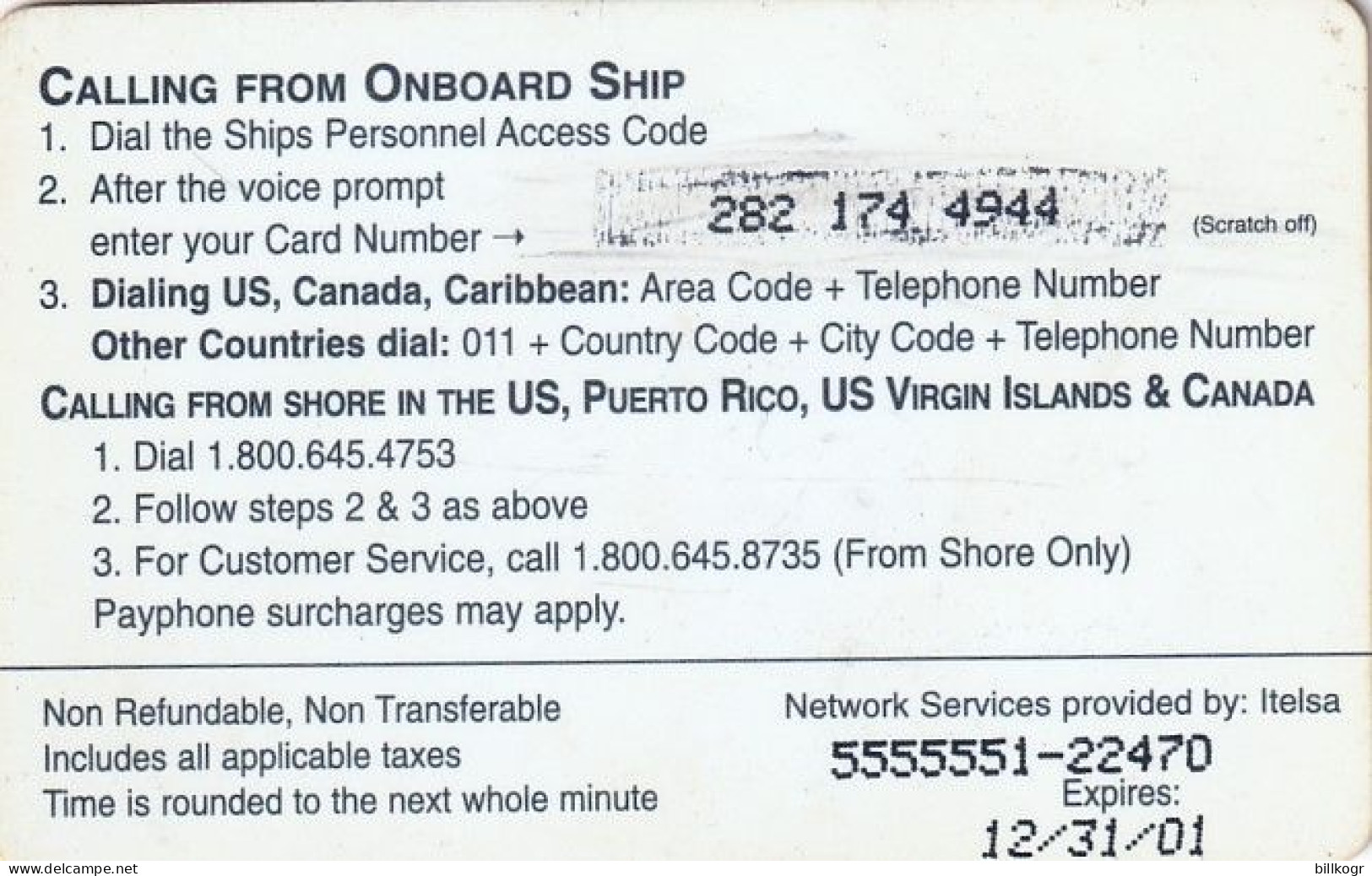 PUERTO RICO - Oceanphone By Itelsa Satellite Prepaid Card $20 Exp.date 31/12/01, Used - Puerto Rico