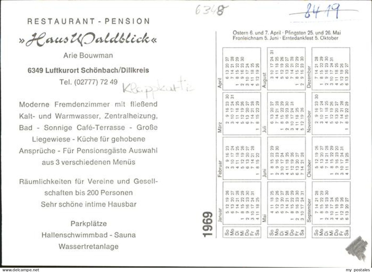 41272600 Schoenbach Dillkreis Hallenschwimmbad Sauna Haus Waldblick Aufklappkart - Herborn