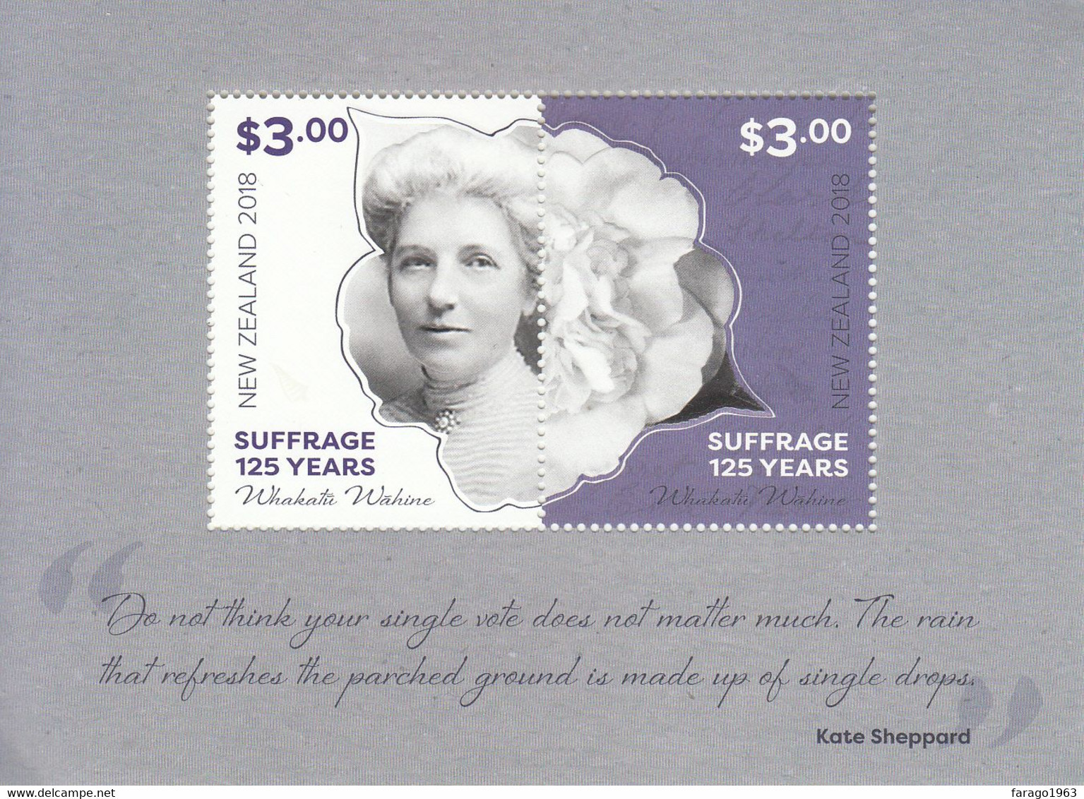 2018 New Zealand  Suffrage Women's Vote Souvenir Sheet MNH @ BELOW FACE VALUE - Neufs