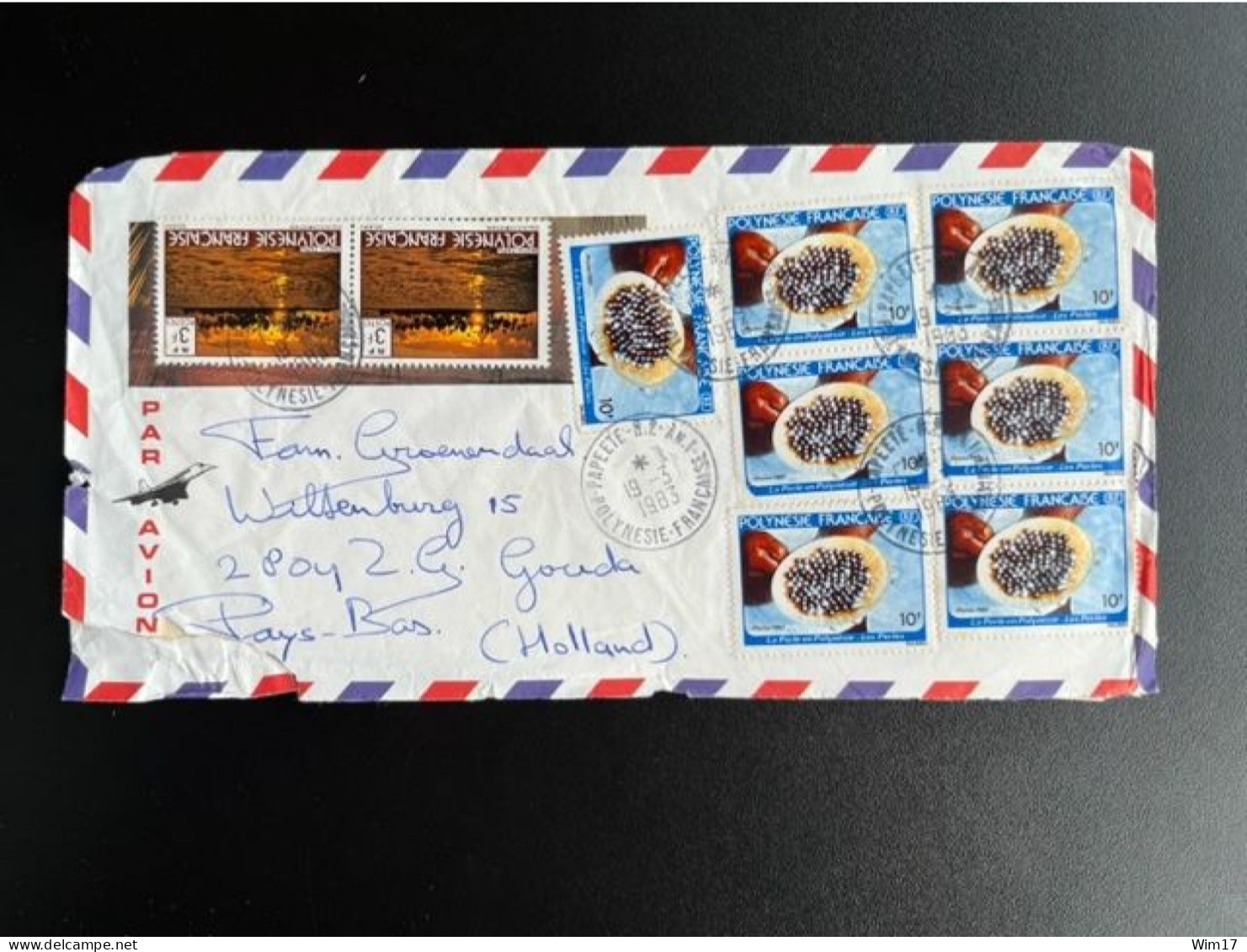 FRENCH POLYNESIA 1983 AIR MAIL LETTER (DAMAGED) PAPEETE TO GOUDA 19-03-1983 POLYNESIE LETTRE PEARLS - Briefe U. Dokumente