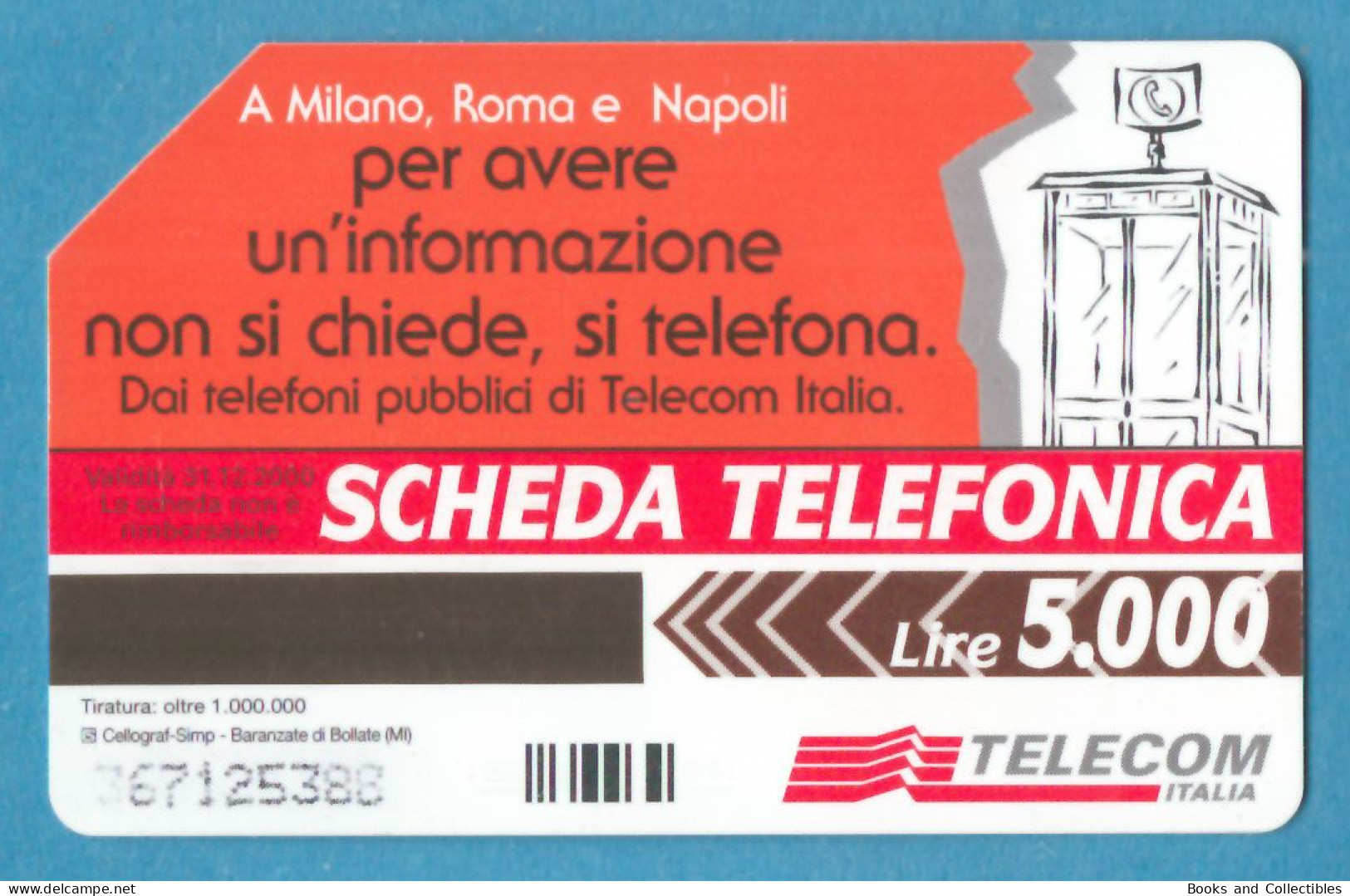 ITALY ° Per Avere Un'informazione ° Telecom ° Lire 5000 / 31.12.2000 ° Golden 919, C&C F3012 * Rif. STF-0031 - Public Practical Advertising