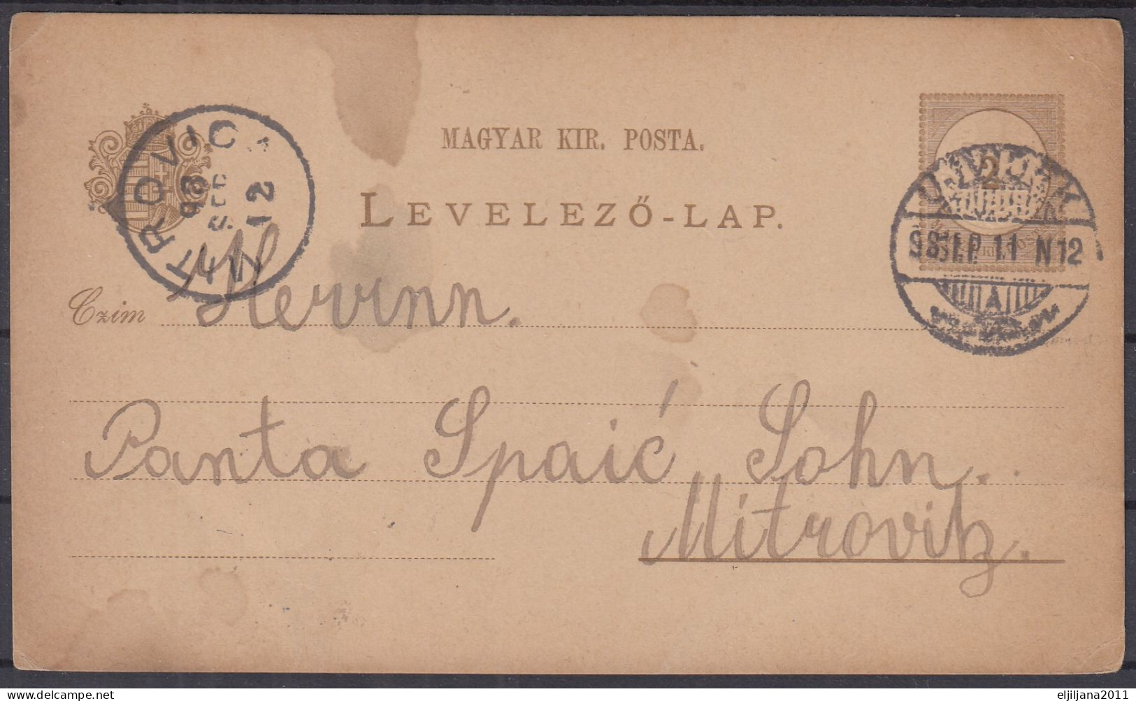 ⁕ Hungary - Ungarn 1898 ⁕ Crown Postal Card ⁕ Postal Stationery Levelező-lap, Magyar Kir. Posta - MITROVIC ⁕ See Scan - Entiers Postaux