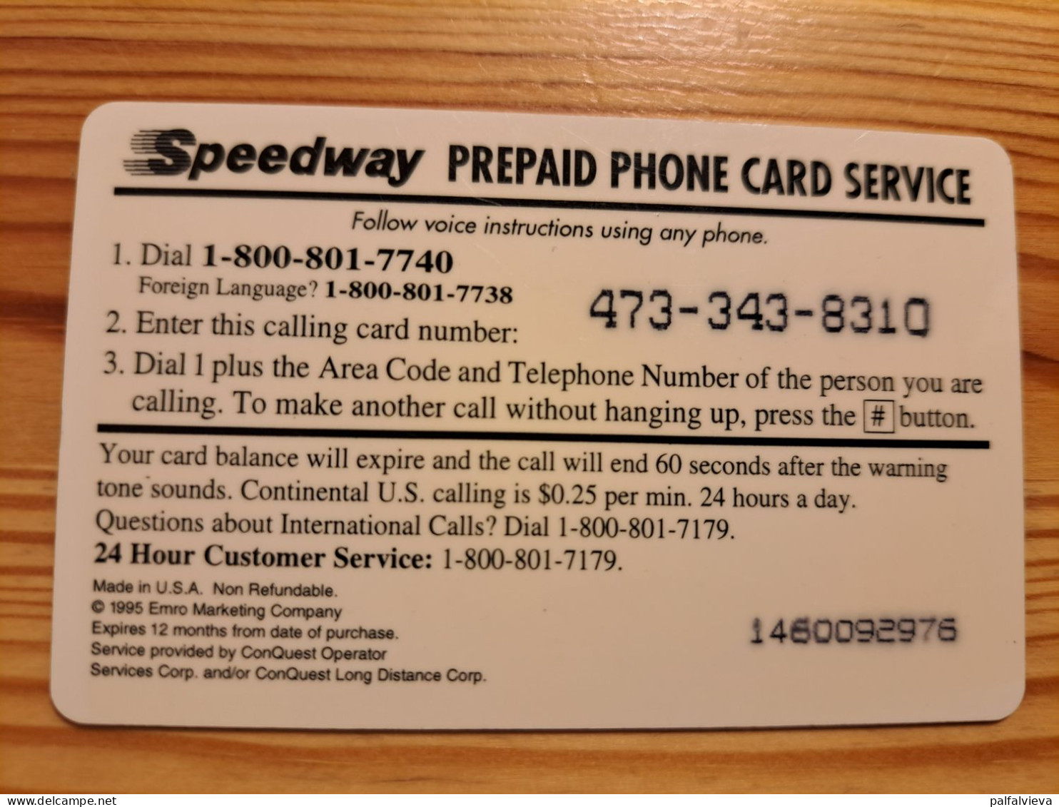 Prepaid Phonecard USA, Speedway - Andere & Zonder Classificatie