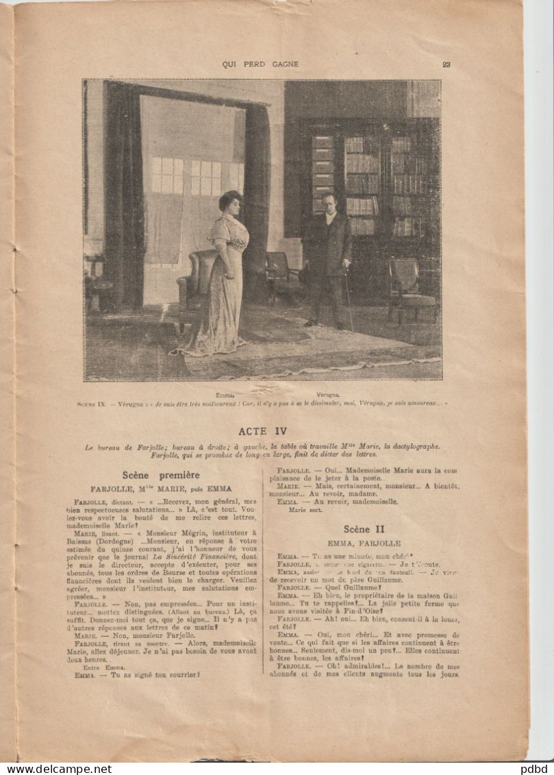 Livret. Qui Perd Gagne . Pièce Pierre Veber . 32 Pages .  Alfred Camus . - Théâtre